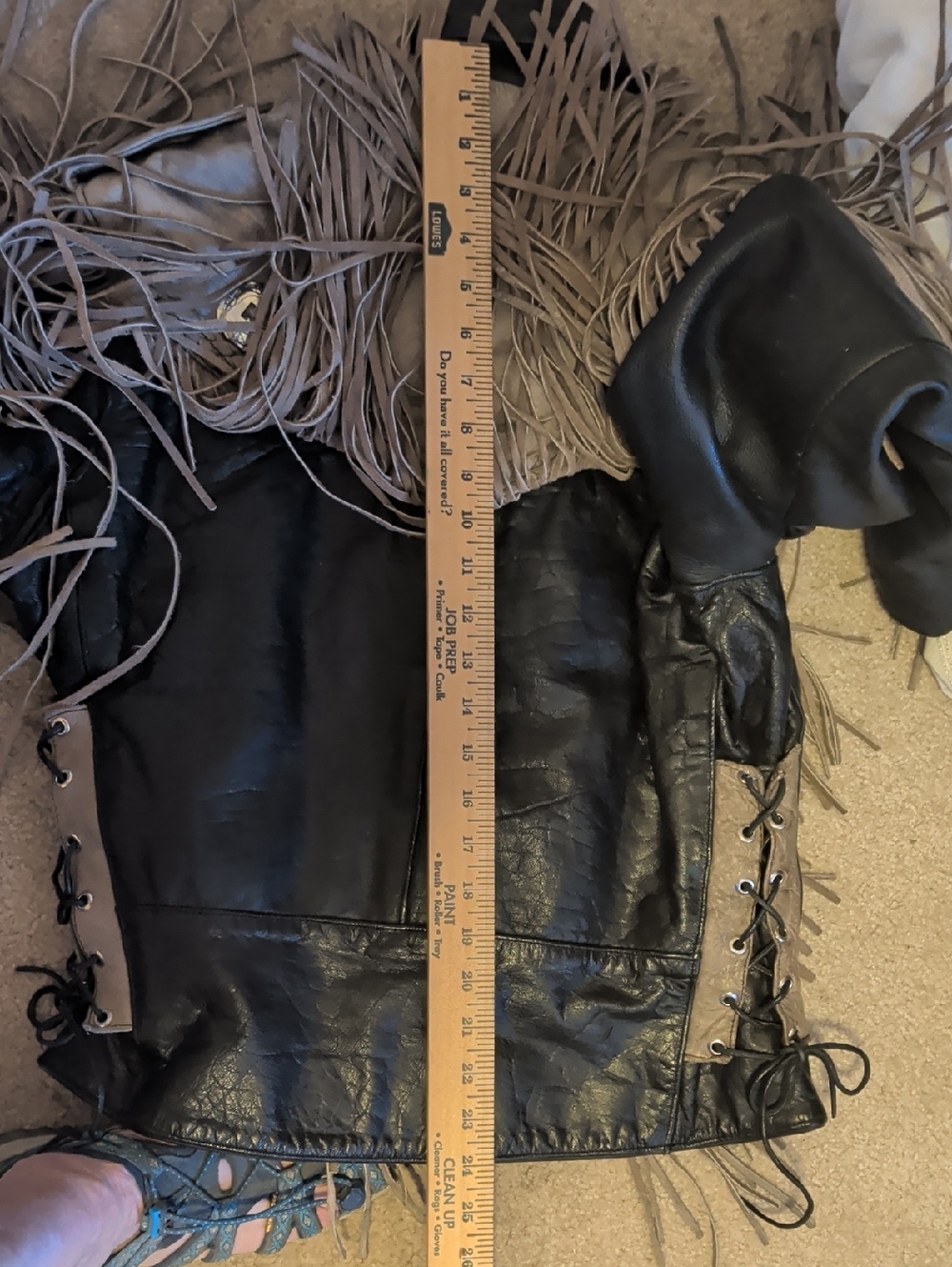 Two-Tone Fringed Leather Moto Jacket in Gray and Black - Picture 10 of 10